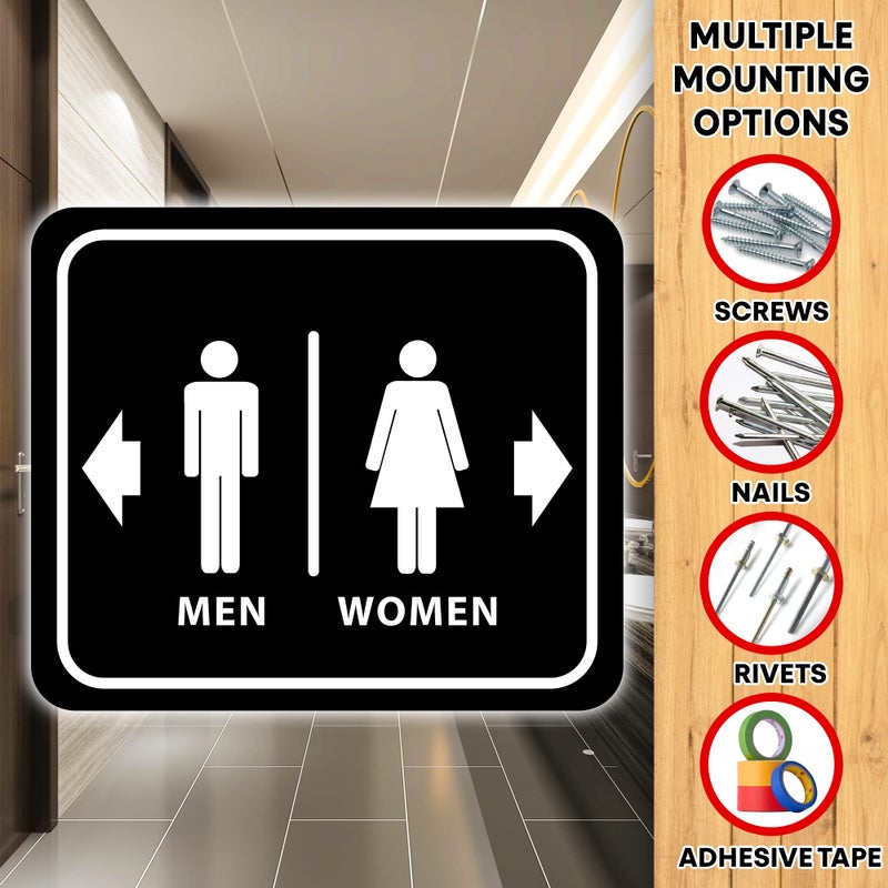 Work House Signs Bathroom Restroom Women Right Arrow Men Left Arrow Black Aluminum Composite Outdoor Sign - Bathroom Wall Decor - Door Decor Signs - Metal Bathroom Decor - Bathroom Sign - Restroom Sign - 8.5" X 10" - Image 3